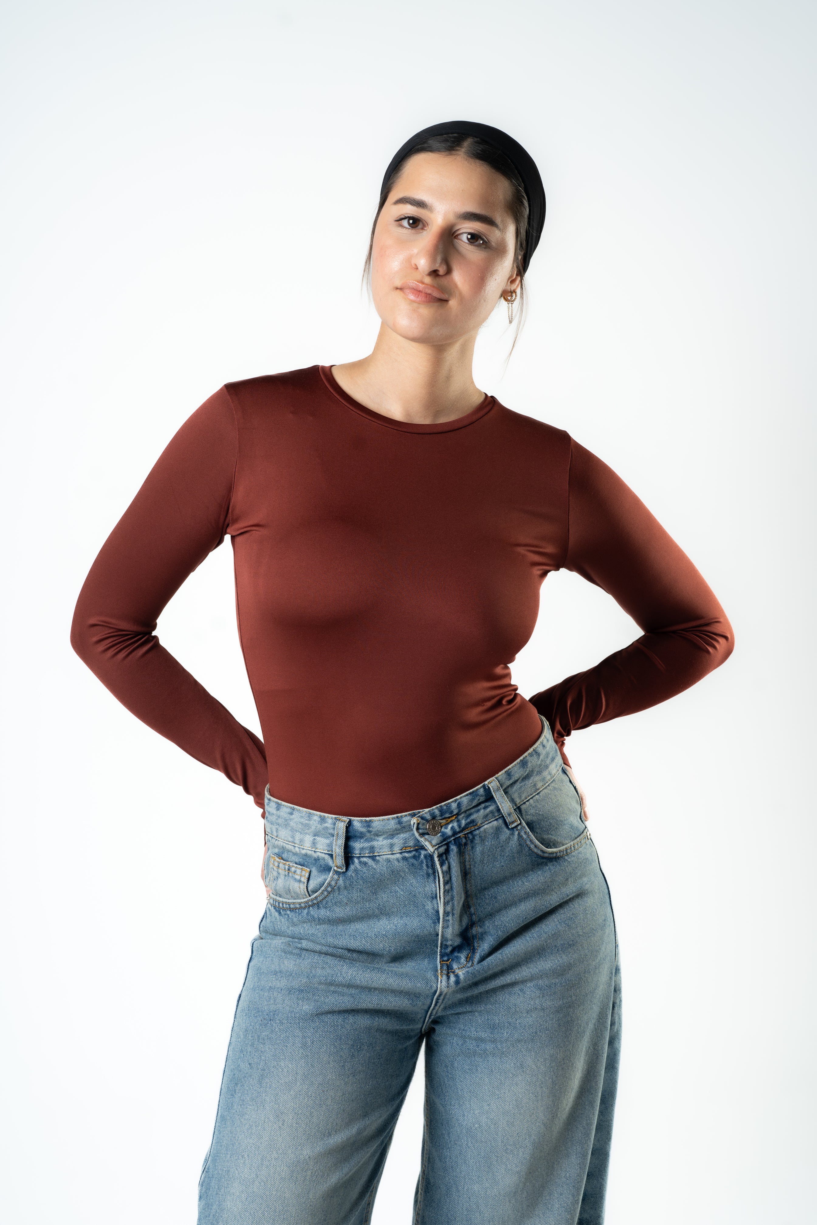 Reddish Brown Essential Long Sleeve Top